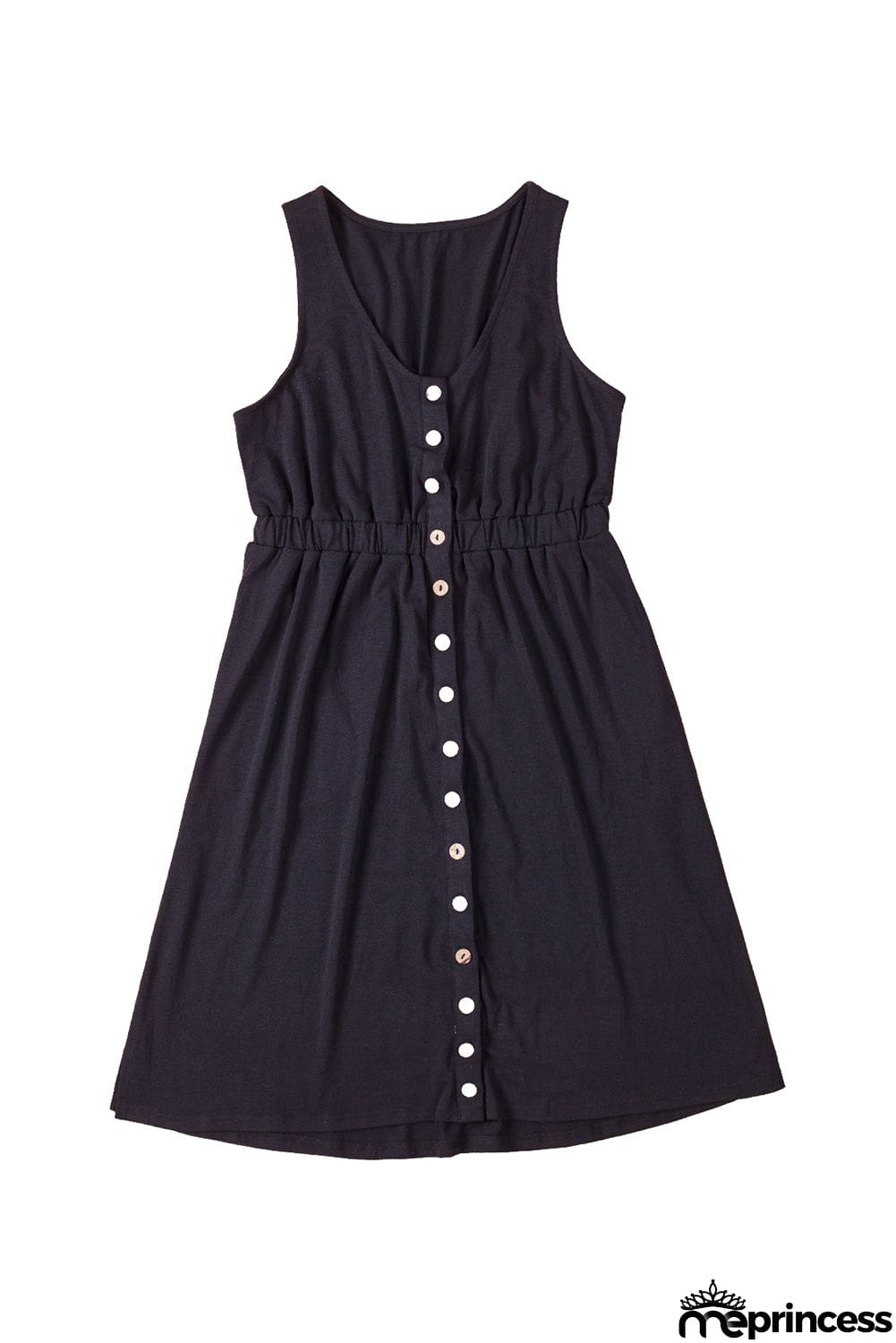 Buttons Sleeveless High Waist Mini Dress