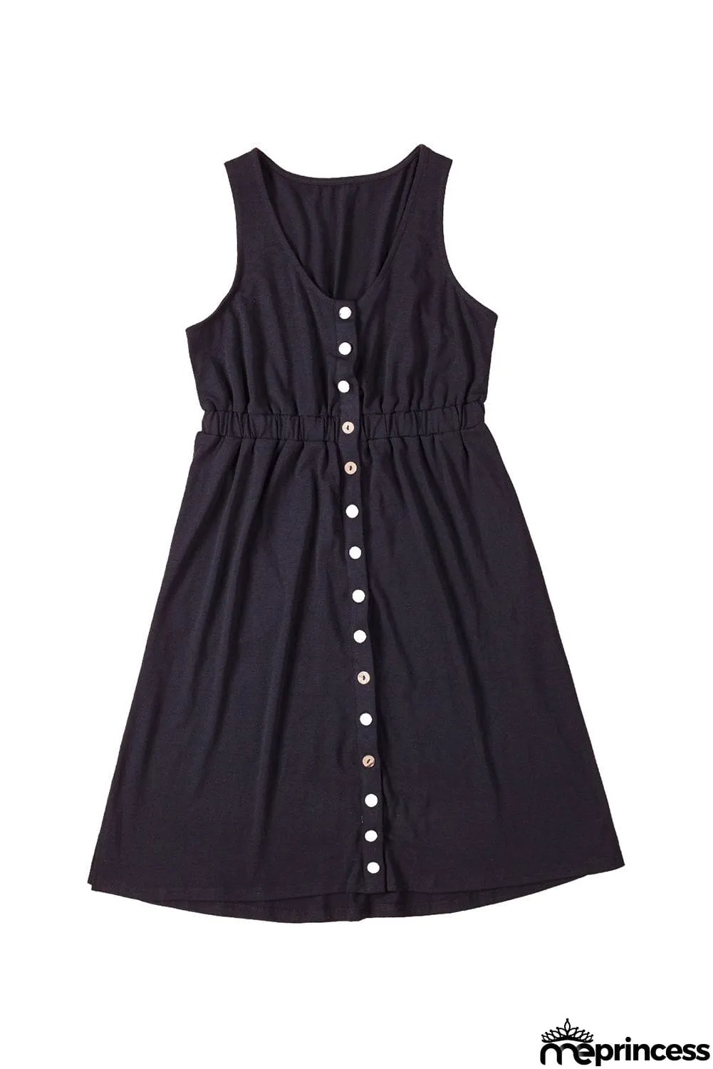 Buttons Sleeveless High Waist Mini Dress