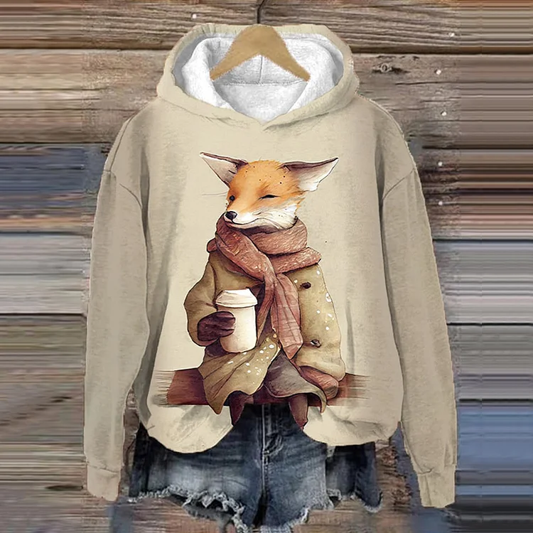 🔥kukelife🔥Cute Wonderland Clothing Fox Print Casual Hoodie