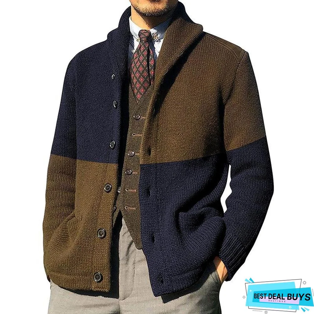 Cardigan Color Matching Button Long Sleeve Knitted Coat