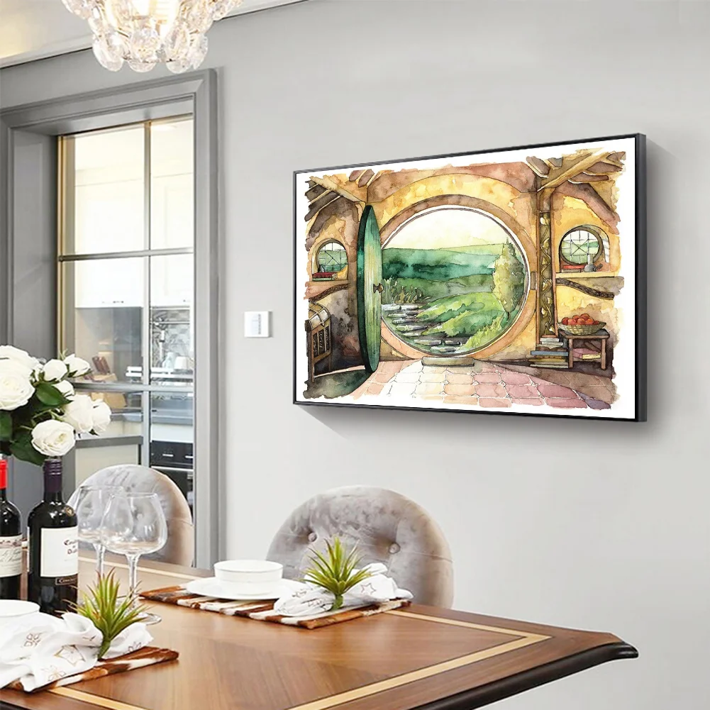 11CT Full Stamped Cross Stitch - Hobbit House(Canvas|50*40CM)