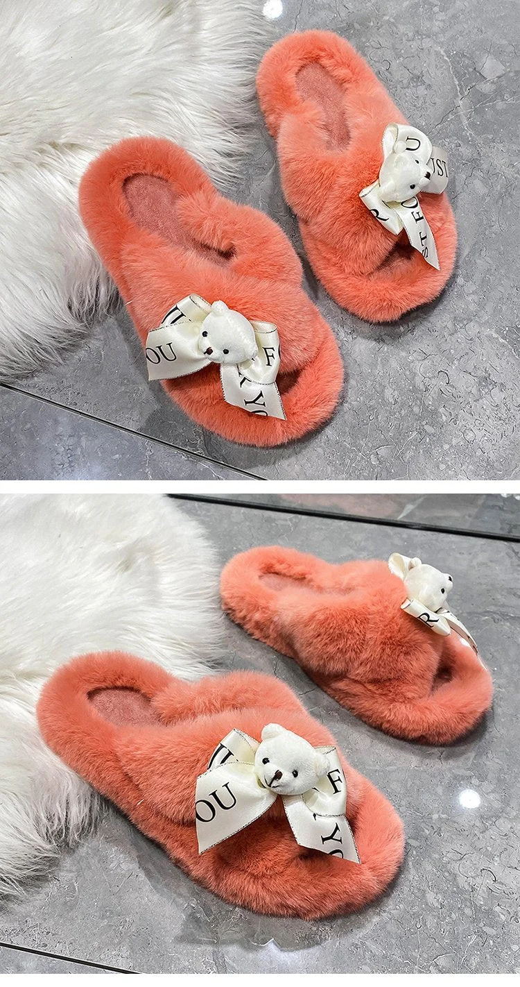 Hairy shoes for women to wear outside the 2021 autumn and winter new net red all-match black fashion plus velvet cute slippers