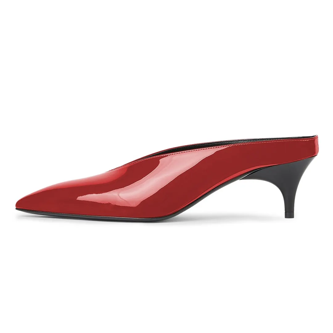 Elegant Red Pointed Toe Slip-On Mule Kitten Heels for Women