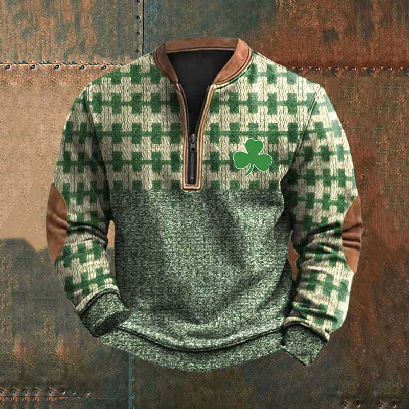 Comstylish Mens St. Patrick's Day Knit Zip-Up Sweatshirt