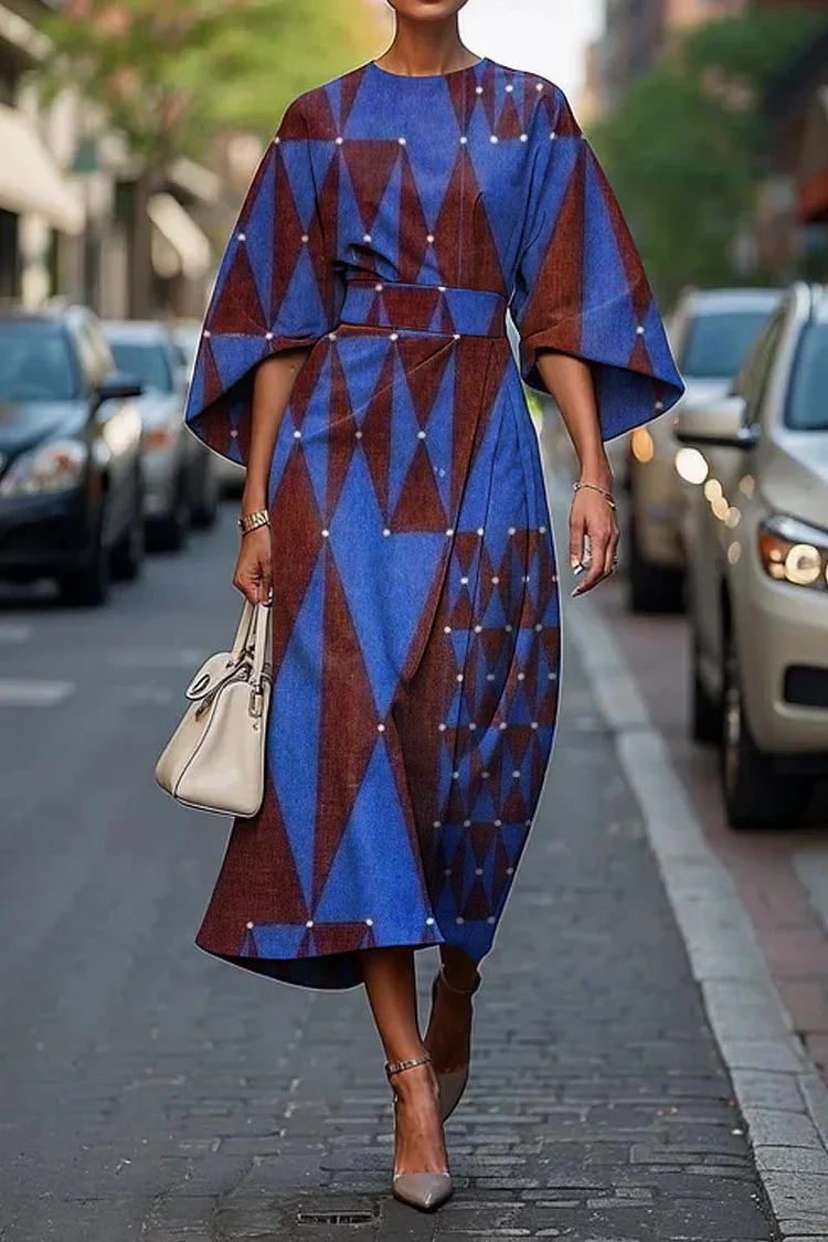 Women's Elegant Geometric Art Print Midi Dress