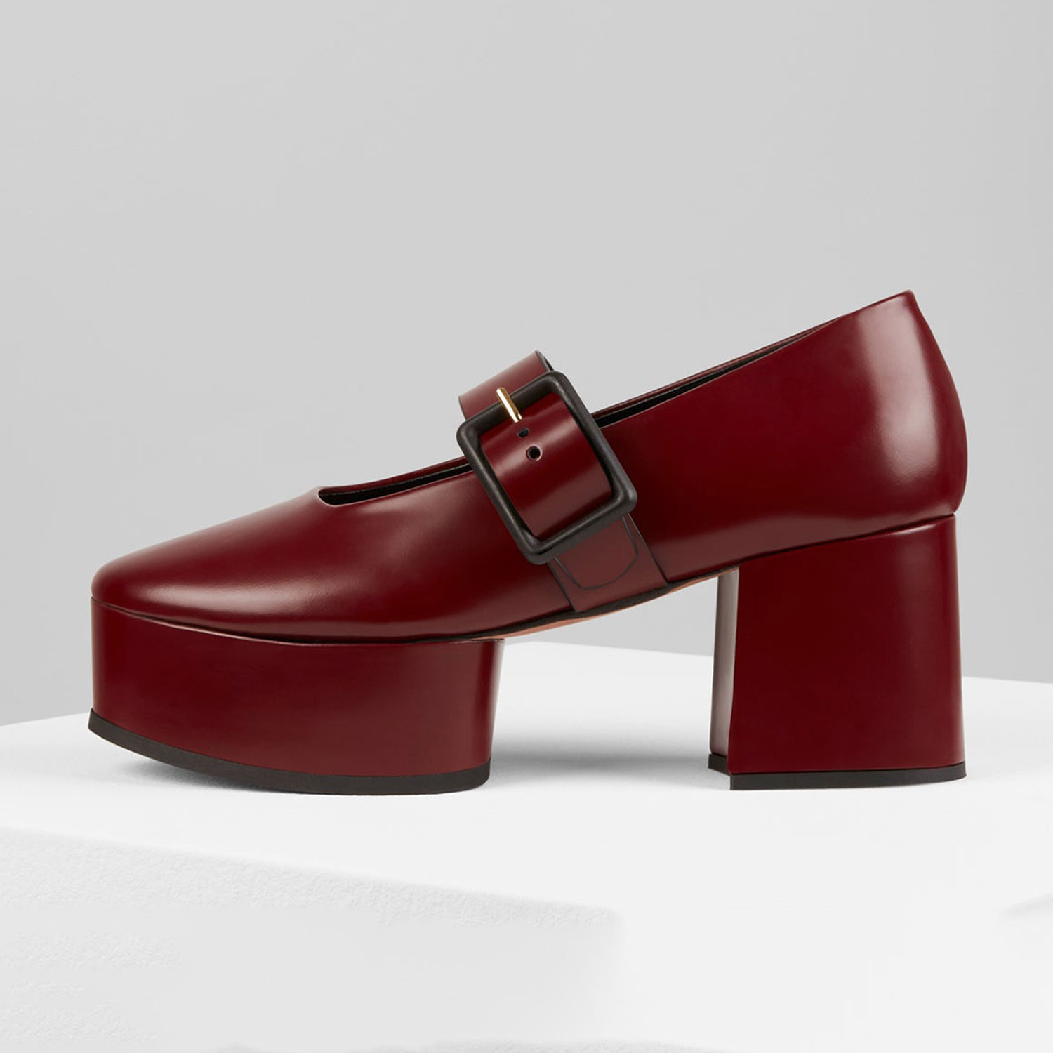 Maroon Buckle Strap Round Toe Block Heel Platform Mary Jane Shoes Nicepairs
