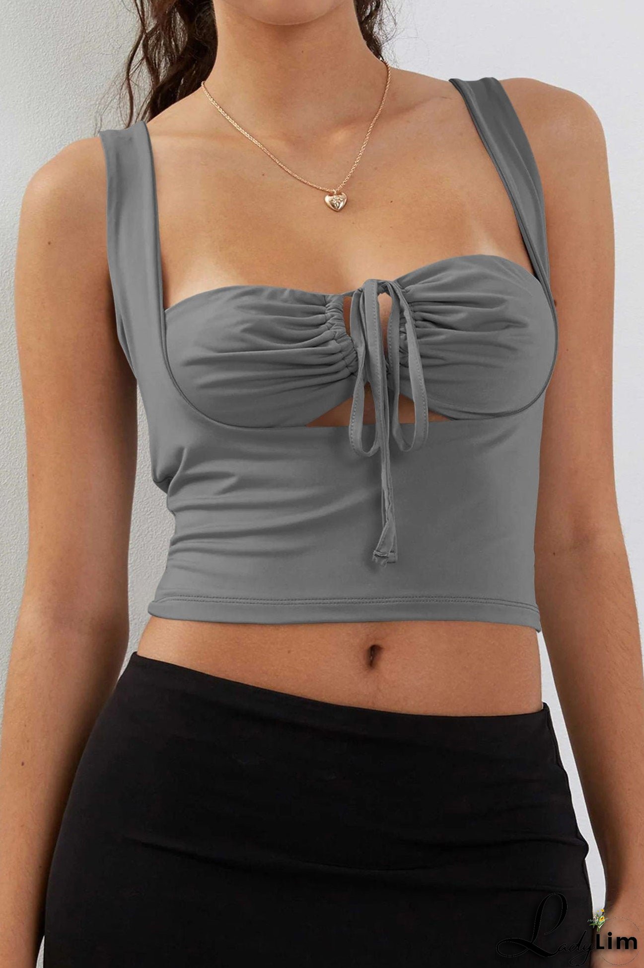 Square Neck Tie-up Ruched Vest