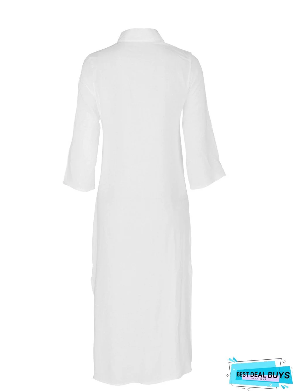 Long Sleeve Plunging Neck Buttoned Dress White Dresses Linen