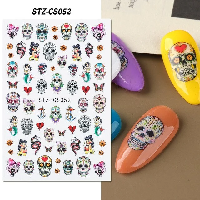Nail Stickers Back Glue Halloween Pumpkin Zombie Skull Golden Maple Leaf Designs Nail Decal Decoration Tips For Beauty Salons-Nail Inspo