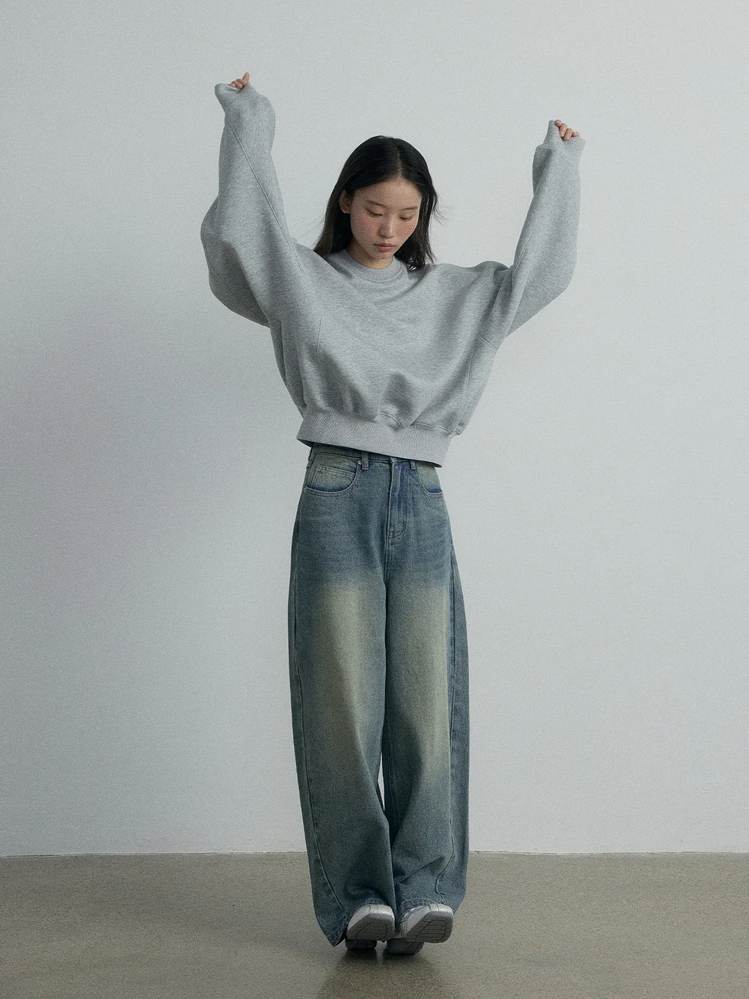 Woherb [Daihe] Autumn New Casual High Waist Retro Machete Temperament Versatile Wide Leg Contrast Color Jeans H7076-Outfit Ideas