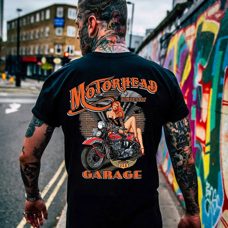 MOTORHEAD GARAGE Sexy Motorcycle Lady Print Men's T-shirt