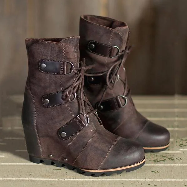 Women's Wedge Mid Waterproof Leather Boots