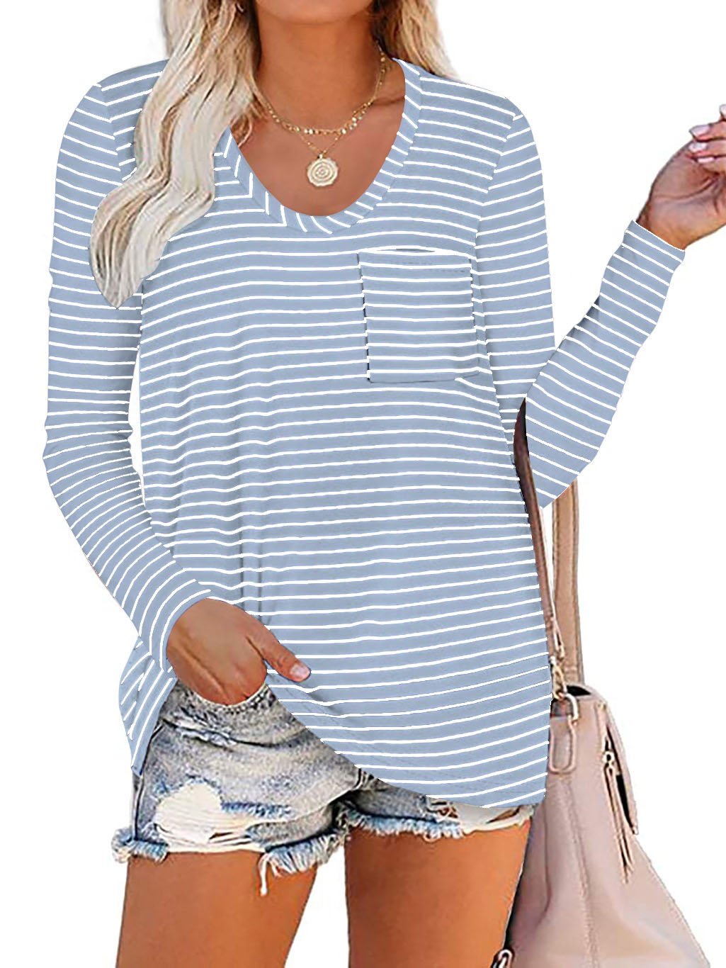 Women Half Sleeve V-neck Solid Color Dress