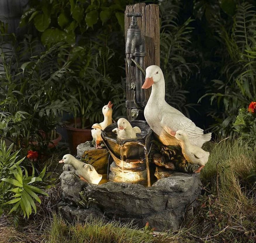 Venener Solor Power Willapa Resin Duck Family Patio Fountain