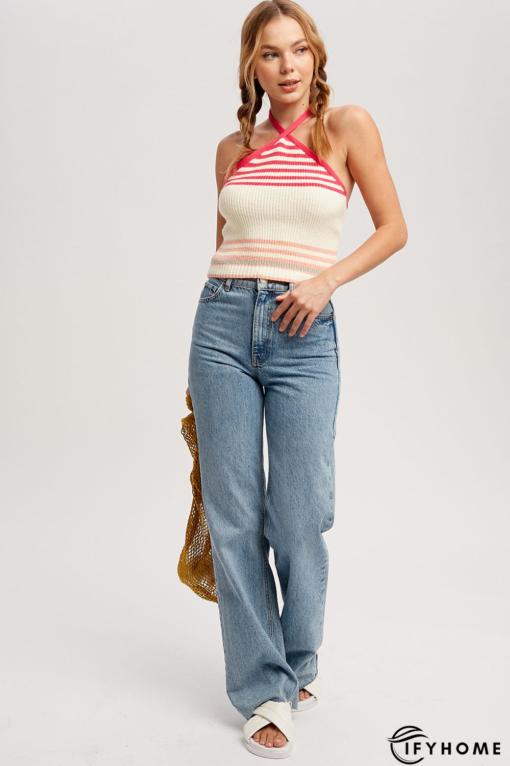 Halter Striped Rib Knit Sweater Tank | IFYHOME