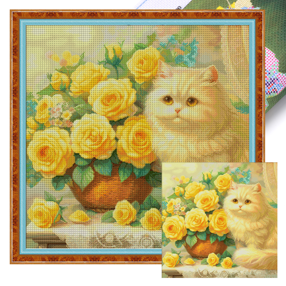 Kids Craft Floral Cat Cross Stitch Kit Embroidery Handwork Home Decoration  - 14CT