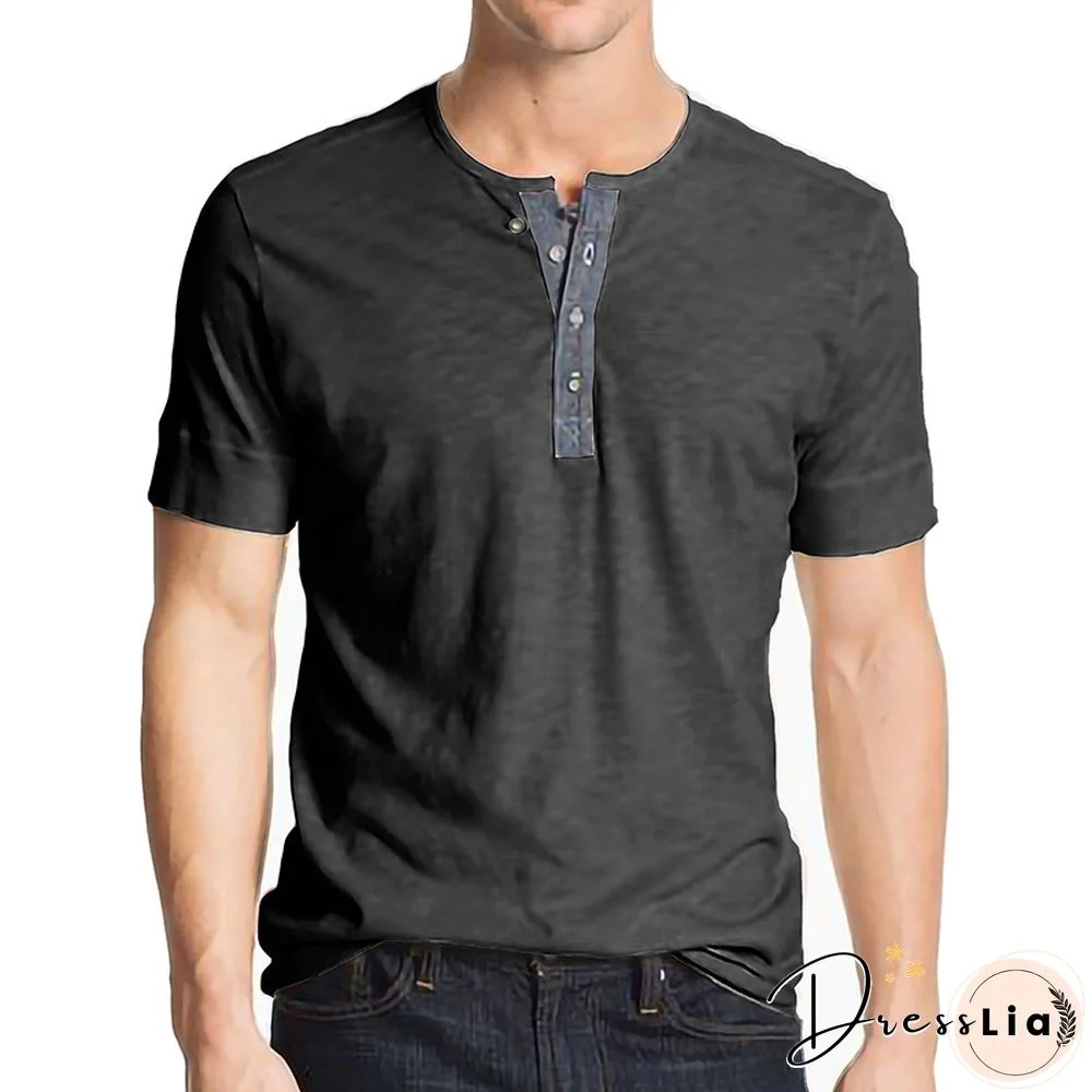 Men High Quality Cotton Henry Collar Basic T Shirt