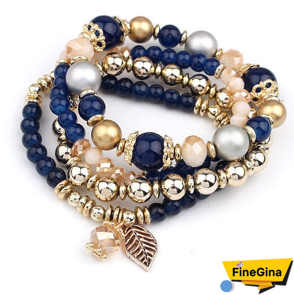 4pcs/set Multilayer Crystal Beads Leave Tassel Bracelets Women Bangles Jewelry