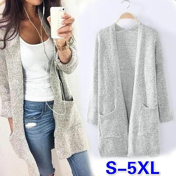 New Autumn  Winter Long Sleeve Loose Casual Sweater Coat  Cardigan Coat Women Outwear (Size: S-5XL,Color:grey) - Shop Trendy Women's Fashion | TeeYours