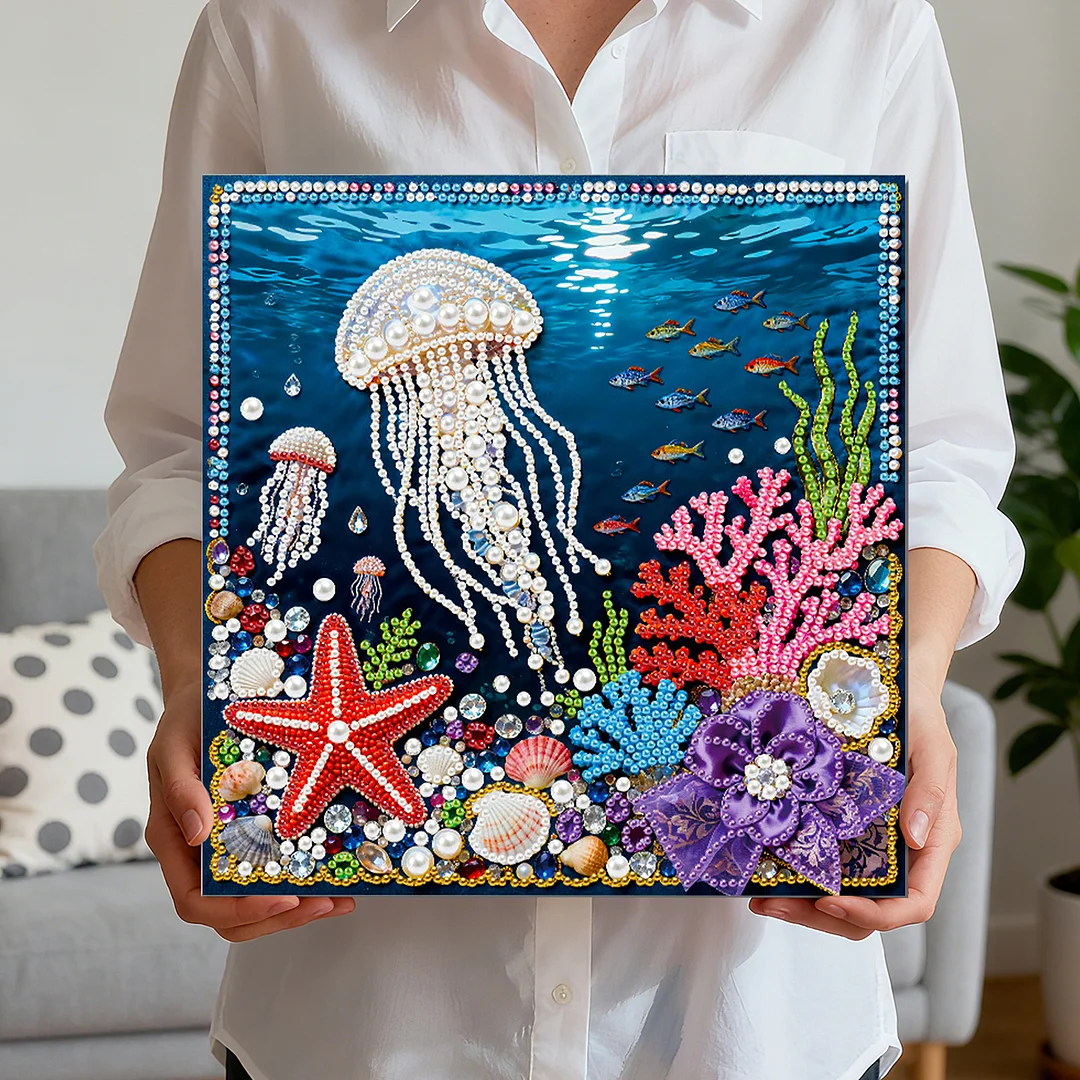 Jellyfish Art Diamond Painting Kit for Adults Home Decor 25x25cm With Frame