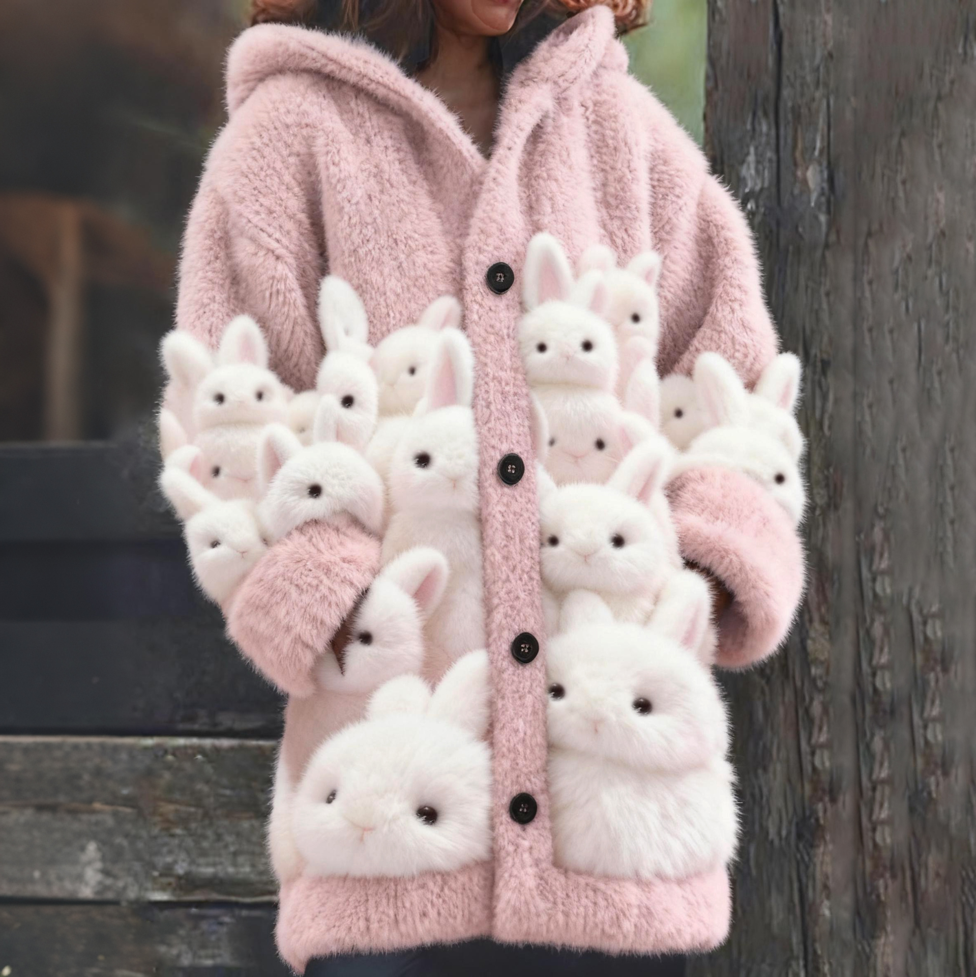 Women's Lovely Fuzzy Bunny Cozy Knit Sweater elevenforest