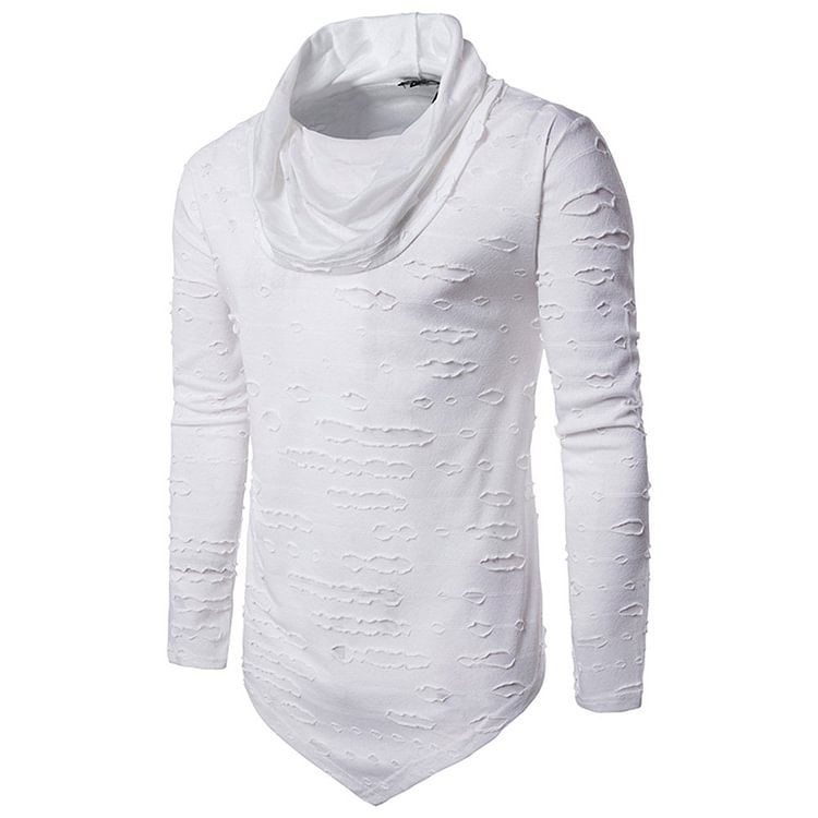Plain Asymmetric Casual Heap Collar Pullover Men's T-shirt