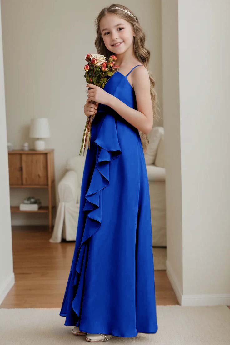 Daisda Elegant Spaghetti Straps Sleeveless Ruffles Junior Bridesmaid Dress