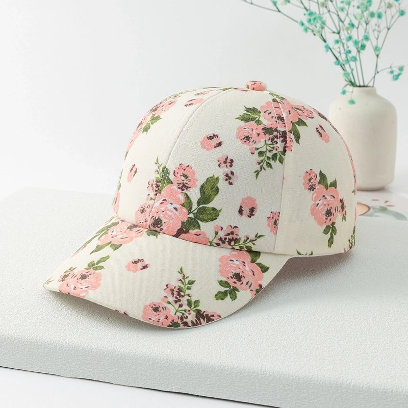 Women's Artistic Streetwear Flower Printing Curved Eaves Baseball Cap