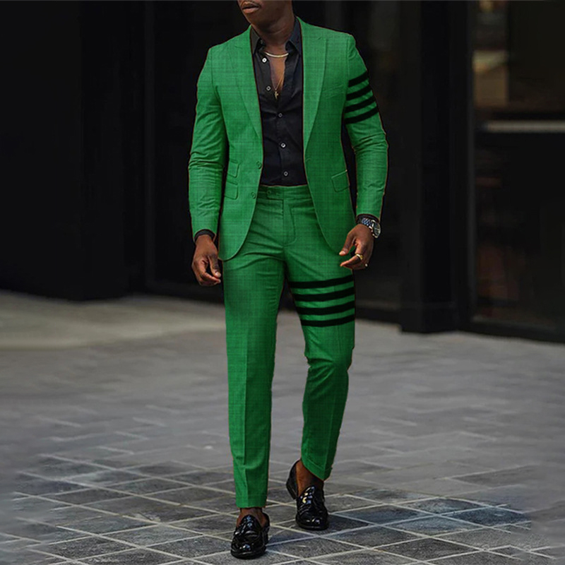 Men's Casual Striped Pattern Lapel Collar Blazer & Pants 2Pcs Set