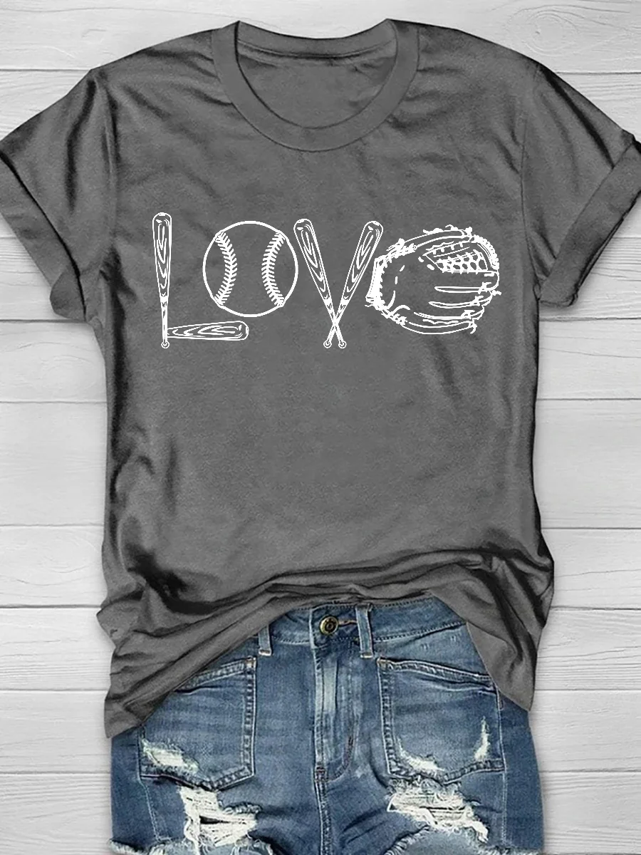 Baseball Mixed Love Print Short Sleeve T-Shirt