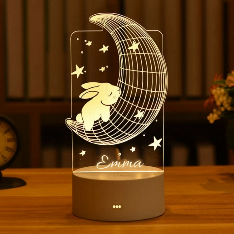 Lampe de chevet Lune et petit lapin blanc LED Lumières monochrome personnalisée Jessemade FR