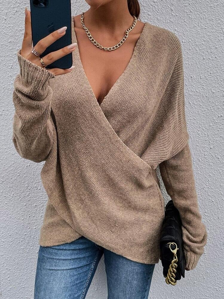 WoodyOrnament Draped in Style Color Block Long Sleeve Sweater
