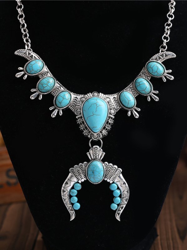 Bohemian Style Tribal Turquoise Necklace U Pendant Alloy Plating Necklace