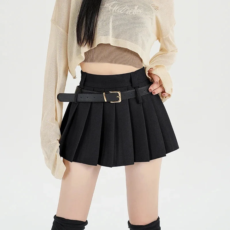 Huiketi Women's Coffee Pleated Mini Denim Skirt Harajuku Y2k Cowboy Skirt Vintage A-line Skirts 90s Aesthetic 2000s Trashy Clothes 2024