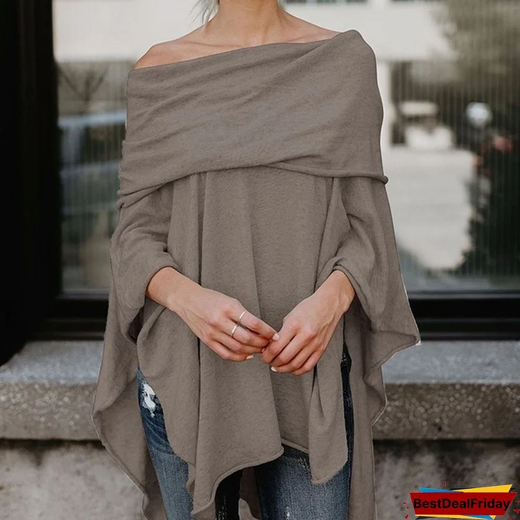 Women Fashion Spring Blouse Tops Long Sleeve Off Shoulder Pullover Casual Loose Shirt Sweater