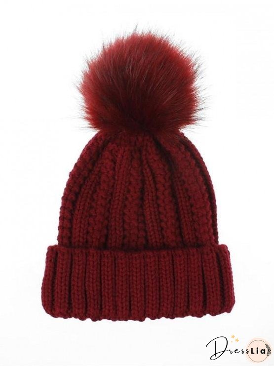 Fuzzy Ball Classic Winter Knitted Hat for Women