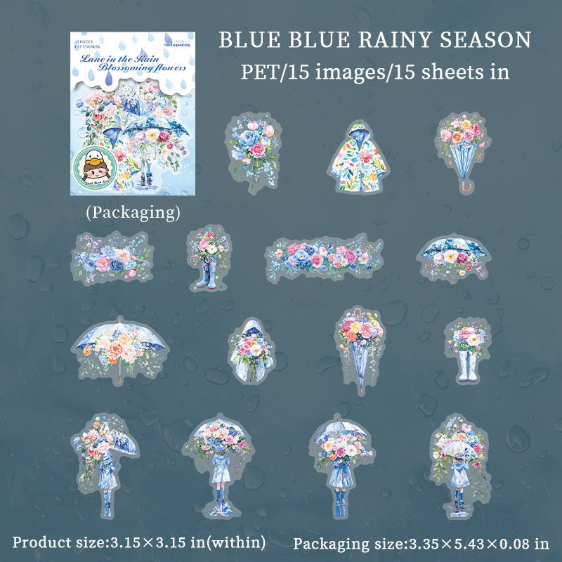 PET Sticker - Lane in The Rain Blossoming Flower Series Character Umbrella 
