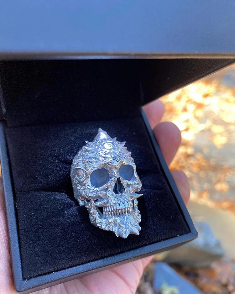 Death Saves 3Eyed Dragon Wizard Skull Ring | Sterling Silver