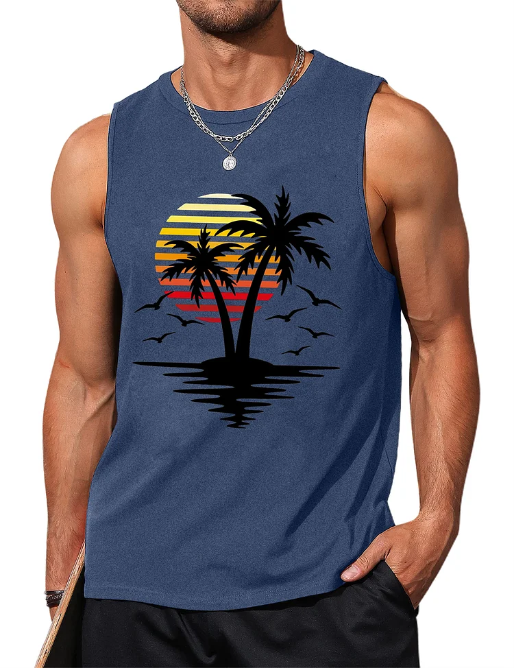 Men's Fitness Tank Top Palm Tree Daily Sleeveless Muscle Tank Top