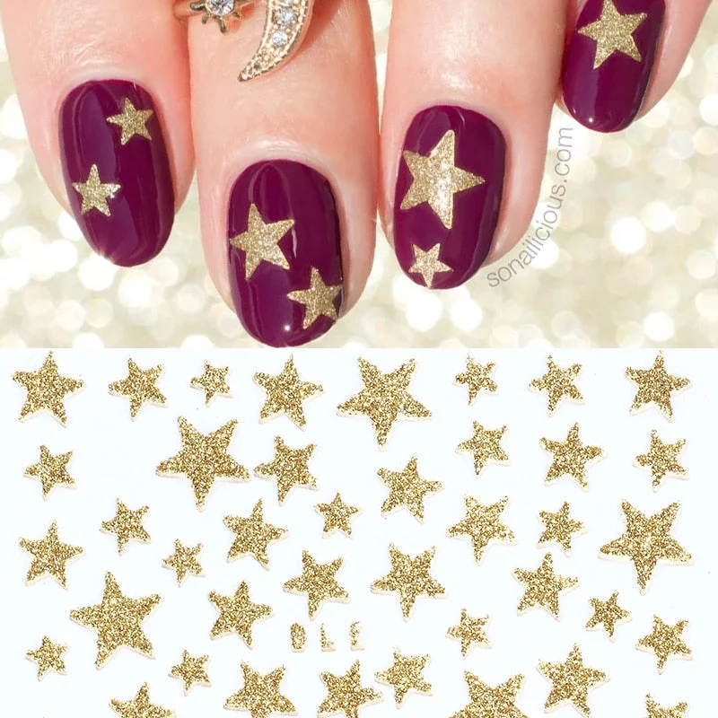1 Sheet 3D Nail Slider Stars Glitter Shiny Decoration Decal DIY Transfer Adhesive Colorful Nail Art Tips