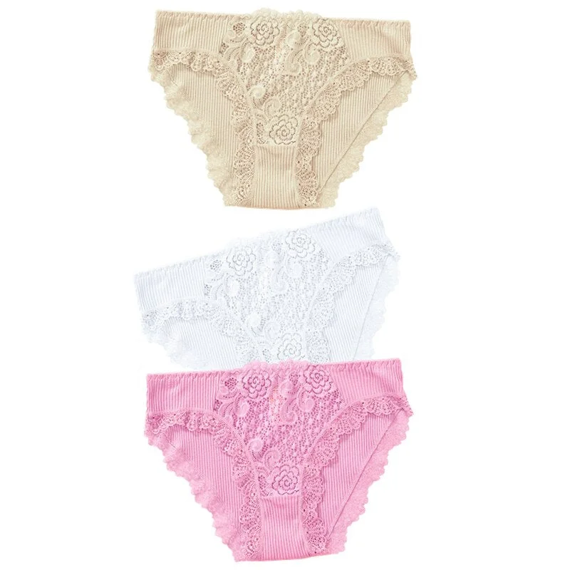 3pcs Exotic Apparel Sexy Panties Lace Briefs Women Low-Rise Solid Panty Underwear Sexy Women Lace Breathable Hip-lift Underpants