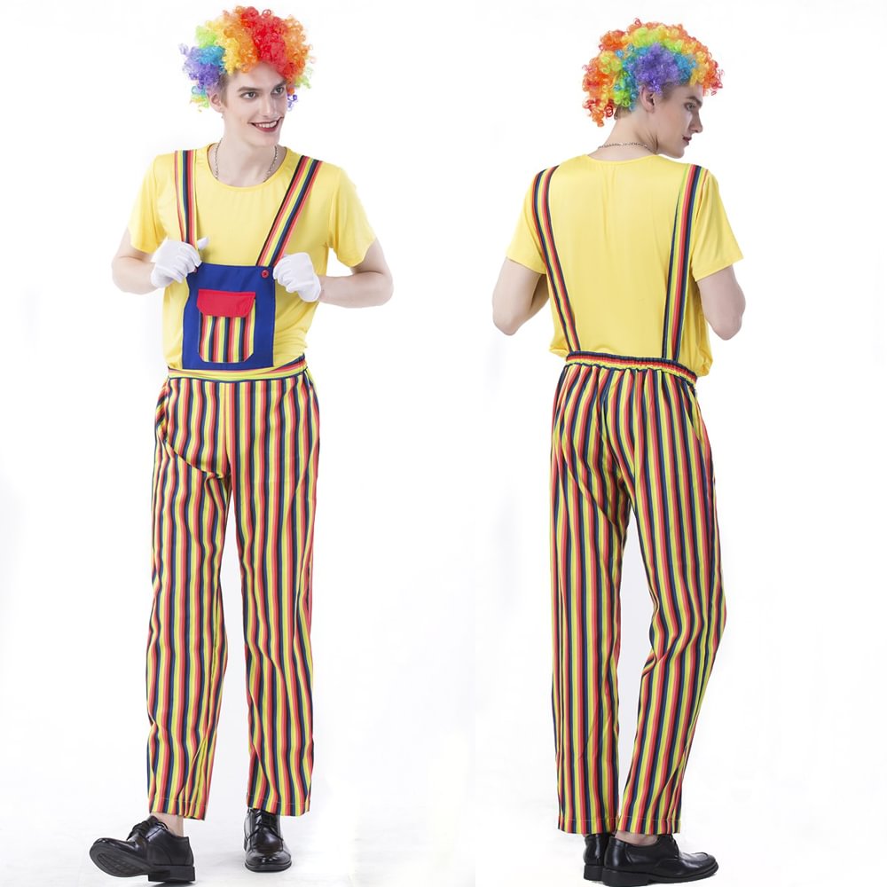 Men Circus Clown Halloween Costume Striped Suspenders Trousers-Pajamasbuy