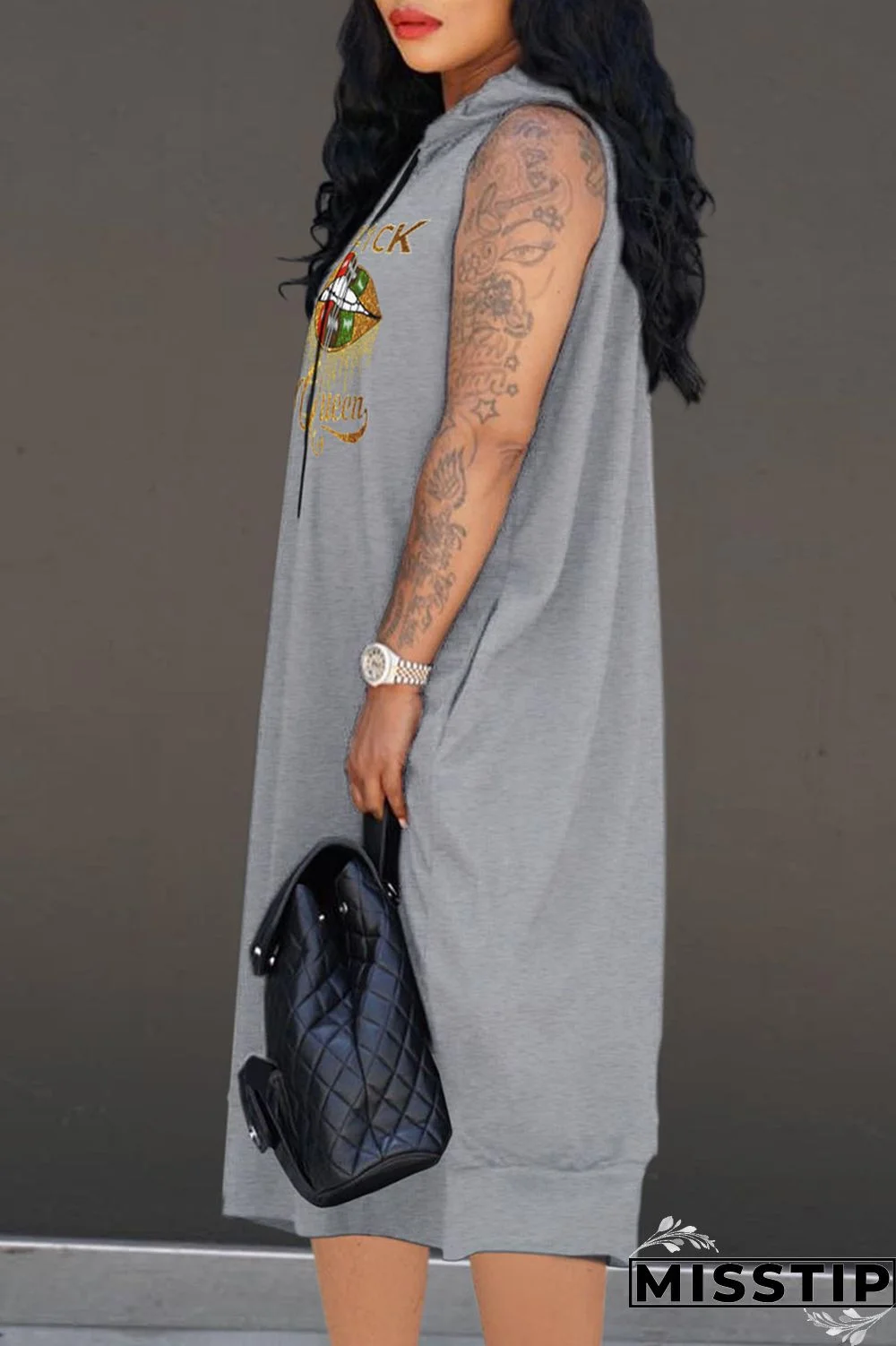 Red Casual Print Patchwork Hooded Collar Straight Dresses