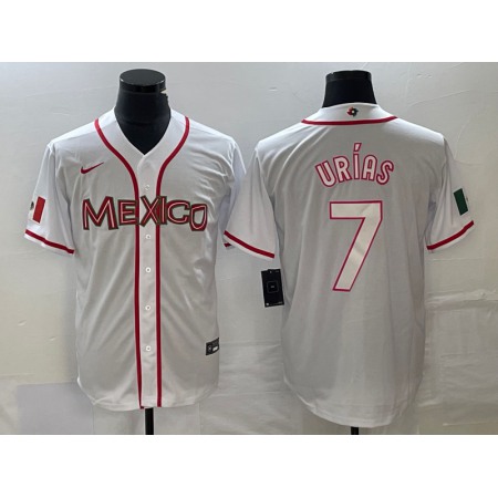 Men's Mexico Baseball #7 Julio Urias 2023 White World Baseball With Patch Classic Stitched Jersey ZHEJ