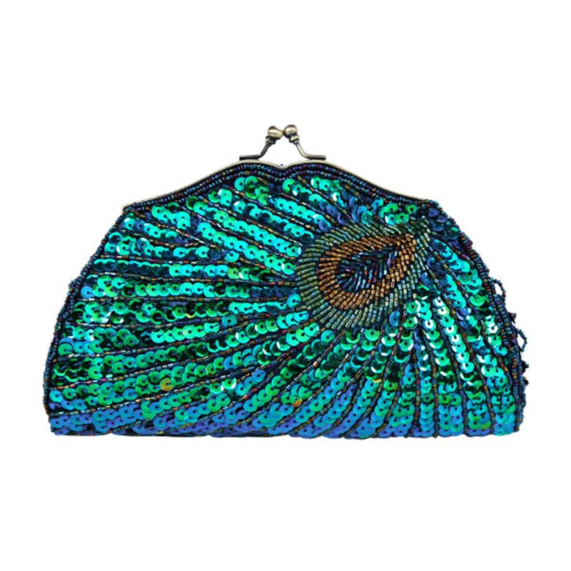 1920s Peacock Blue Retro Sequin Pattern Hand Bags