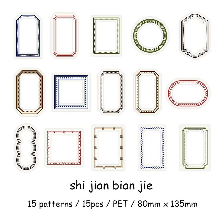 Journalsay 15 Sheets Simple Border Art Photo Frame PET Sticker Pack DIY Journal Scrapbooking Collage Stickers