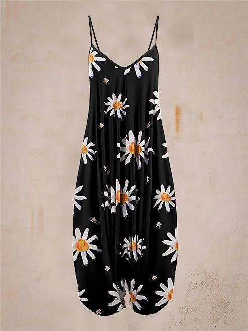 Ladies summer daisy print sleeveless harem jumpsuit