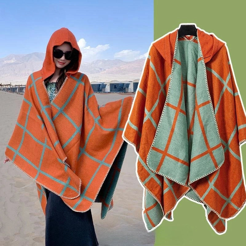 Ethnic Style Hooded Cape Women’s Yunnan Tibet Western Sichuan Grassland Bohemia Travel Wear Scarf Coat