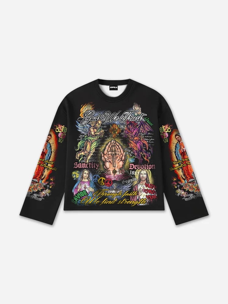 Faith In Jesus Collage Vintage Graphics Long Sleeve T-Shirt