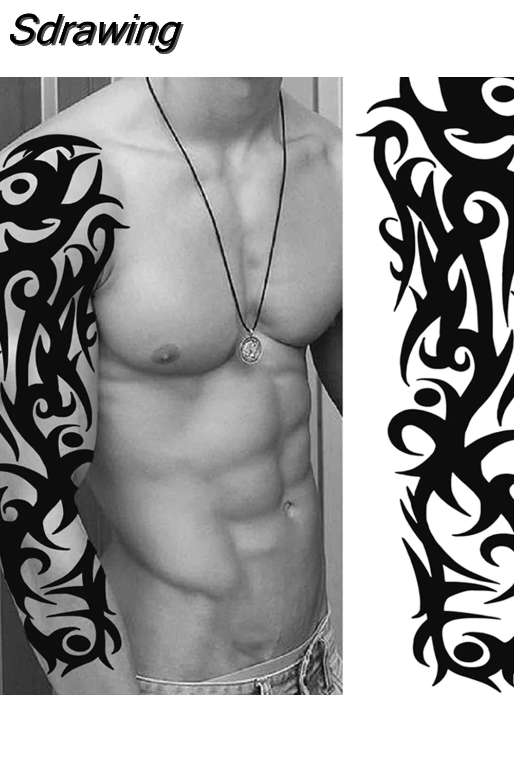 Sdrawing Totem Temporary Tattoo Sleeve For Men Women Adult Fake Flower Shoulder Tatoos Sticker Black Skull Tattoos Big Full Arm 521-0